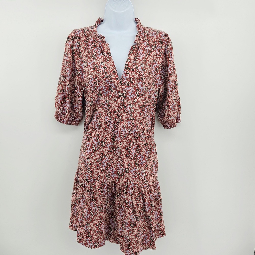 Me+Em Climbing Buds Short Tiered Slub Brick Pink Women 10 Floral Boho Breathable